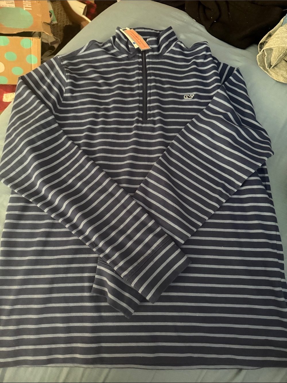 Vineyard Vines Navy & Light Blue Striped Half-Zip Pullover
